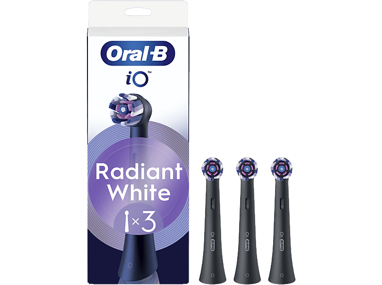 Recambio para cepillo dental - Oral-B iO Radiant White, Pack de 3 unidades, Cabezales blanqueamiento, Negro