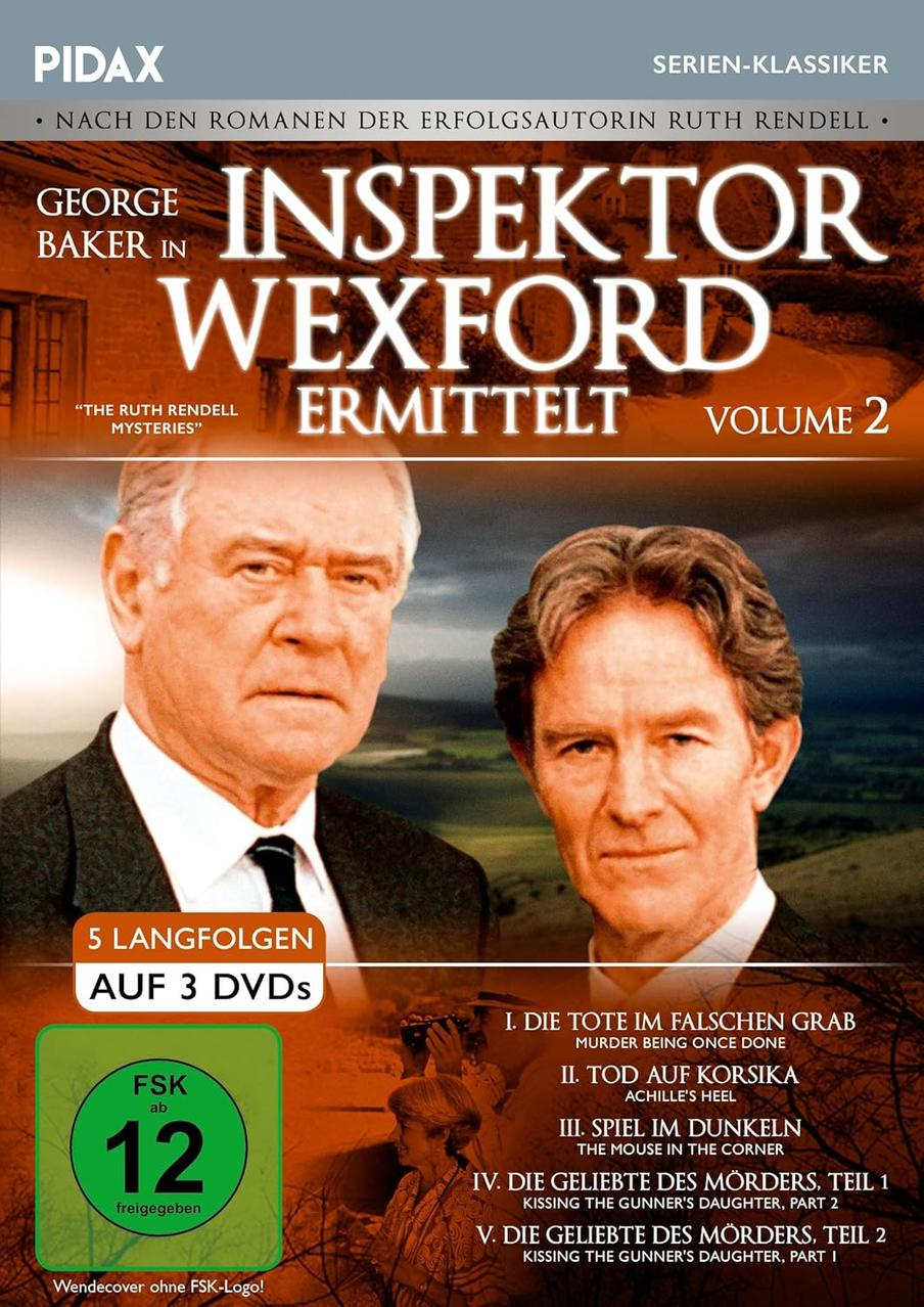 DVD-Cover von Inspector Wexford mit George Baker. Enthält 3 DVDs und 5 Episoden.
