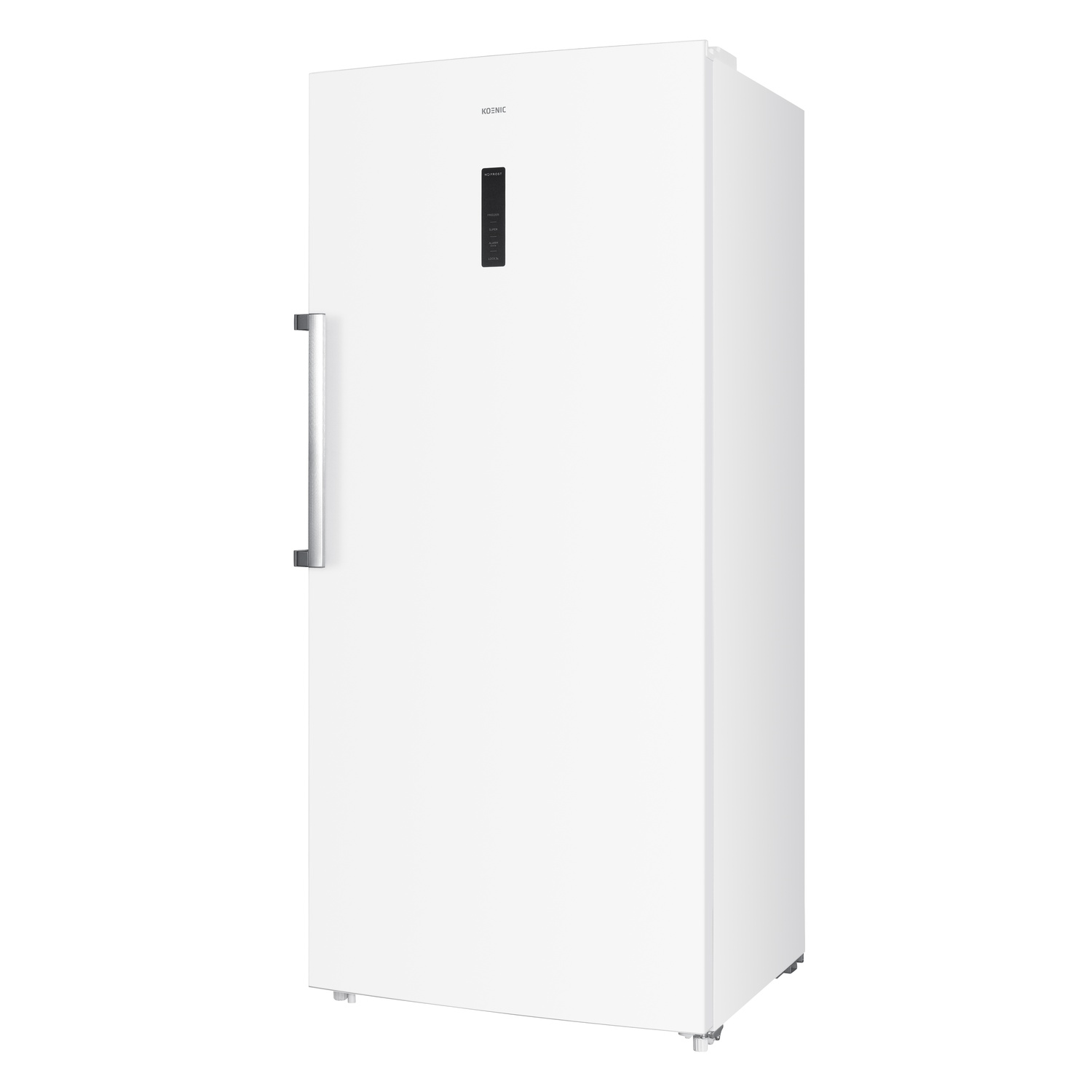 A white refrigerator against a white background.
