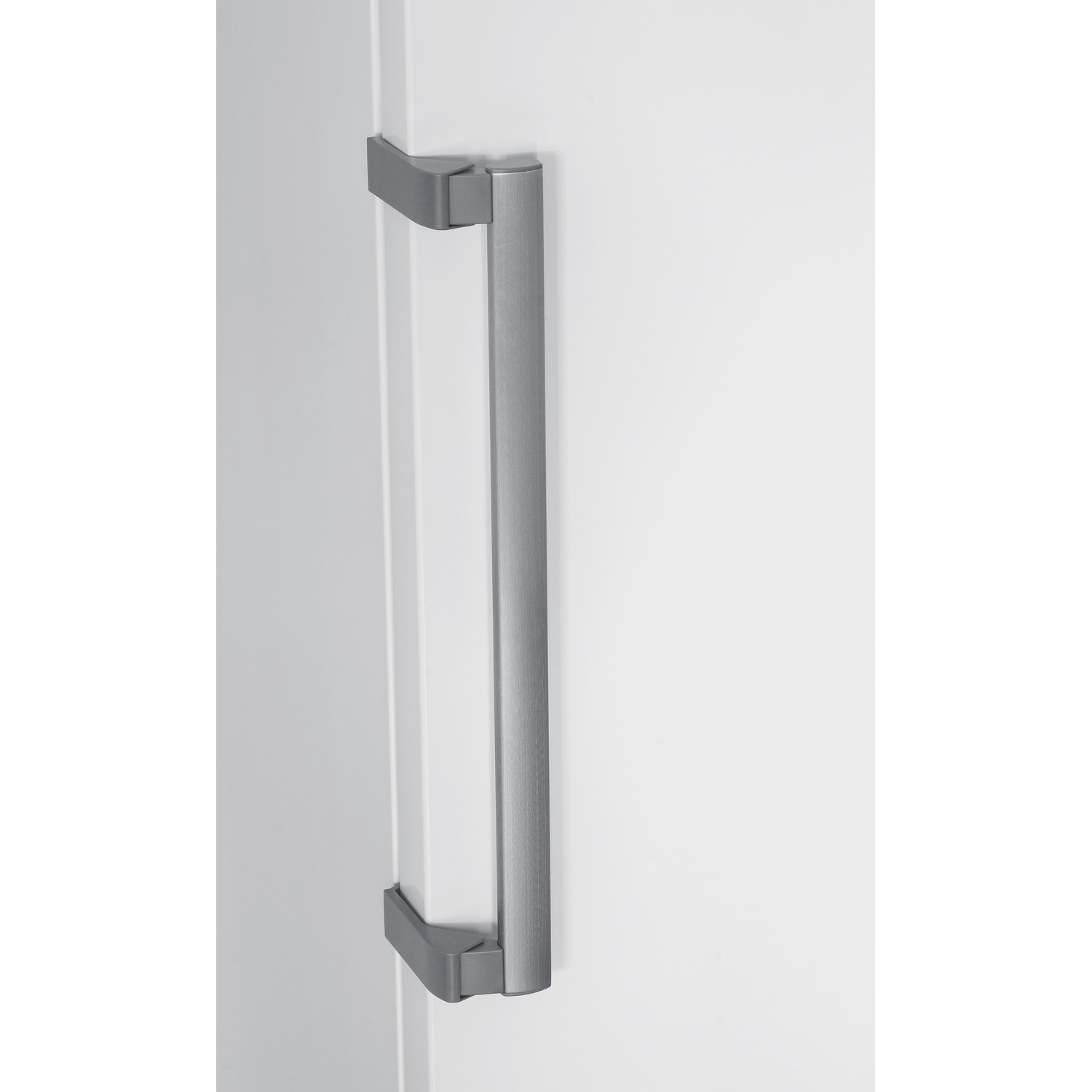 A white door with a long, silver handle. The handle is horizontal and has two grips.