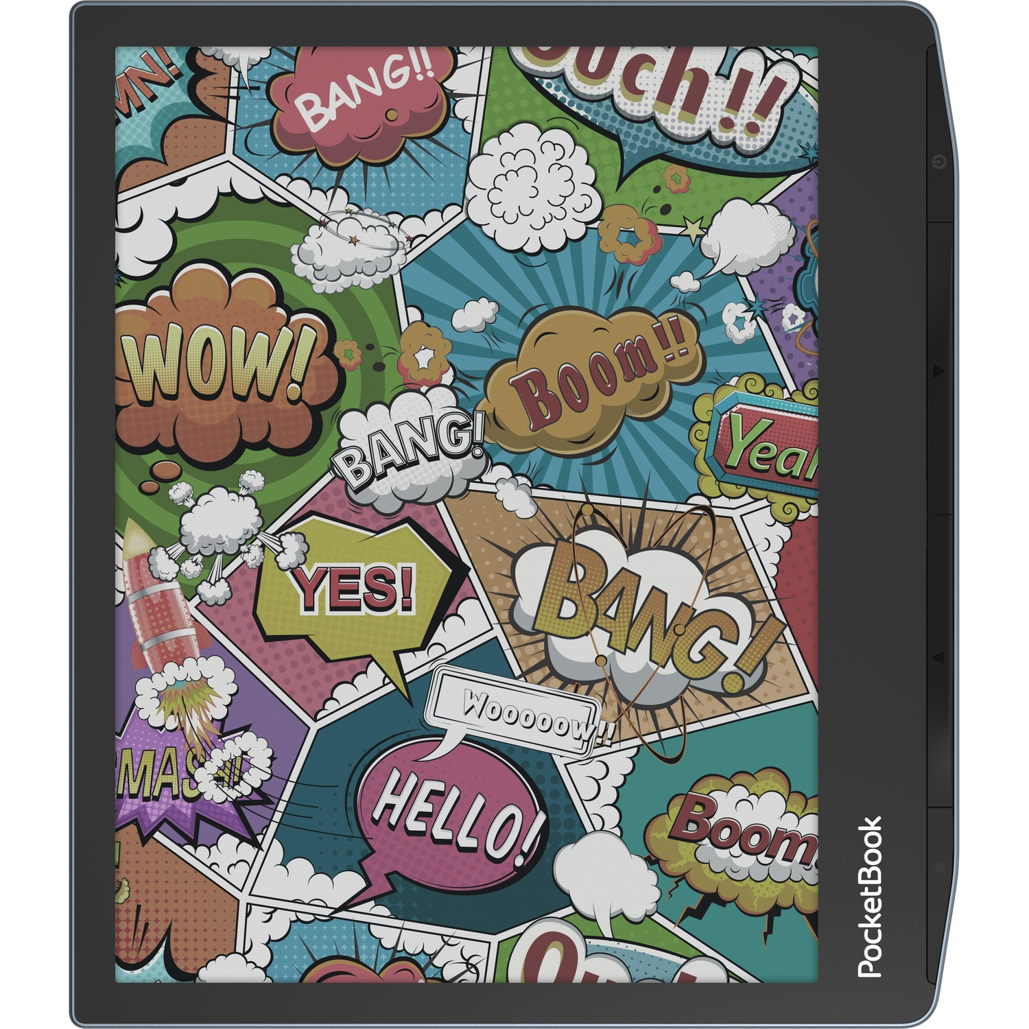Bottom view of a white, rounded square device with small feet.
