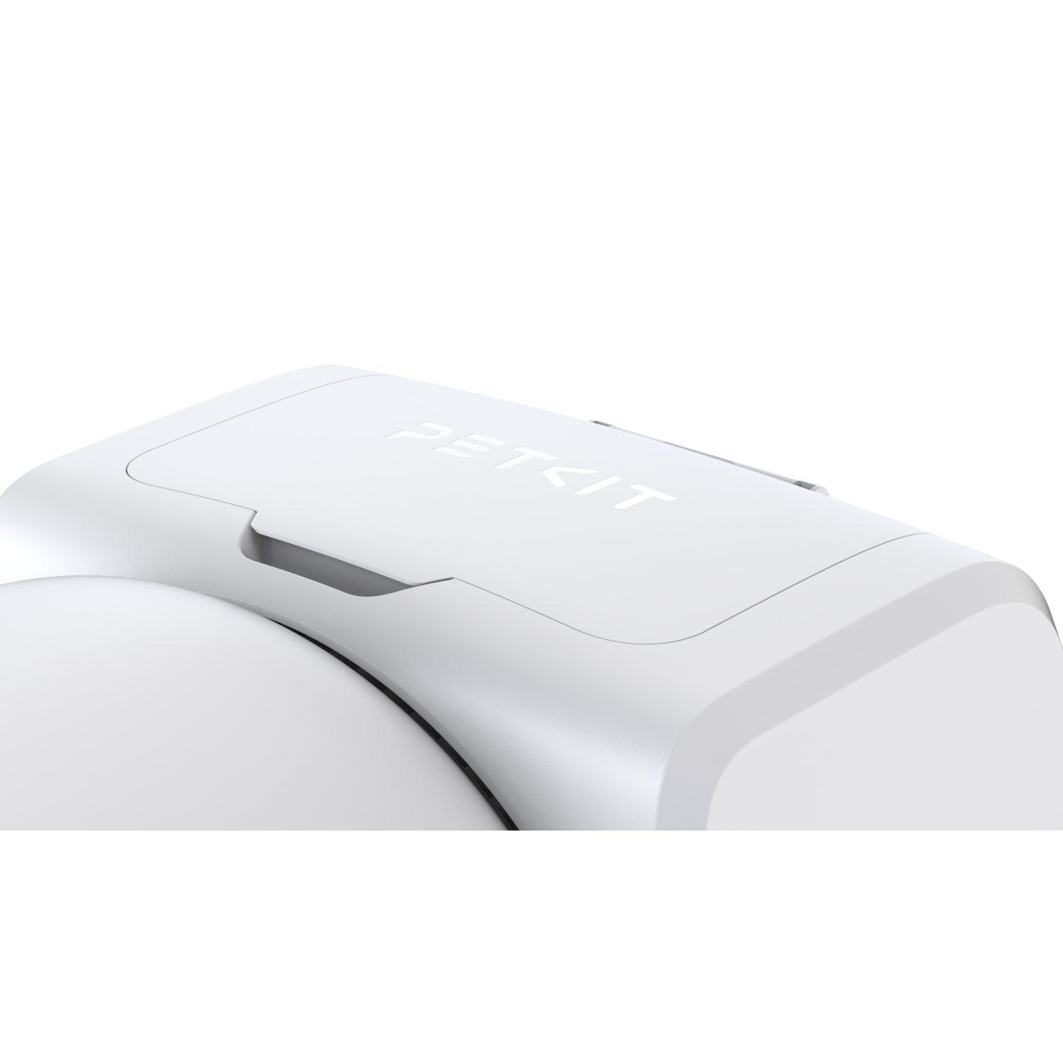 Close-up of a white device with the word 'PETKIT' on top.