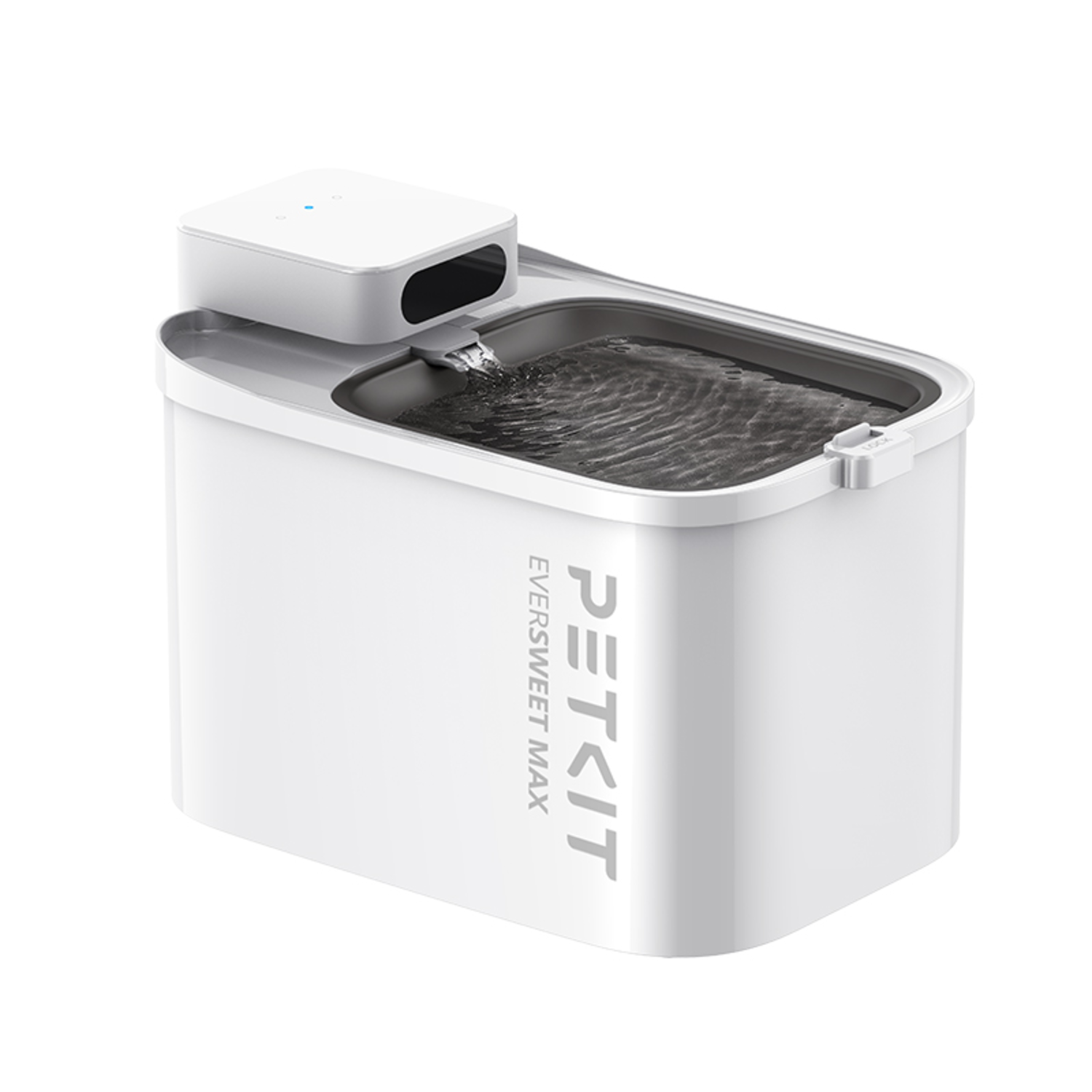 White pet water fountain with a small fountain on top.