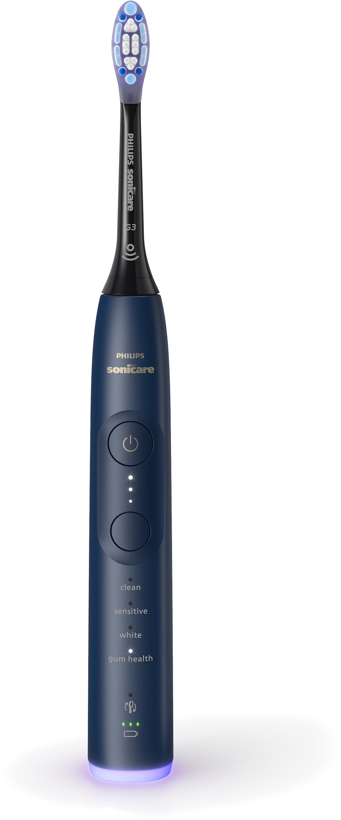 Blaue elektrische Zahnbürste von Philips Sonicare.