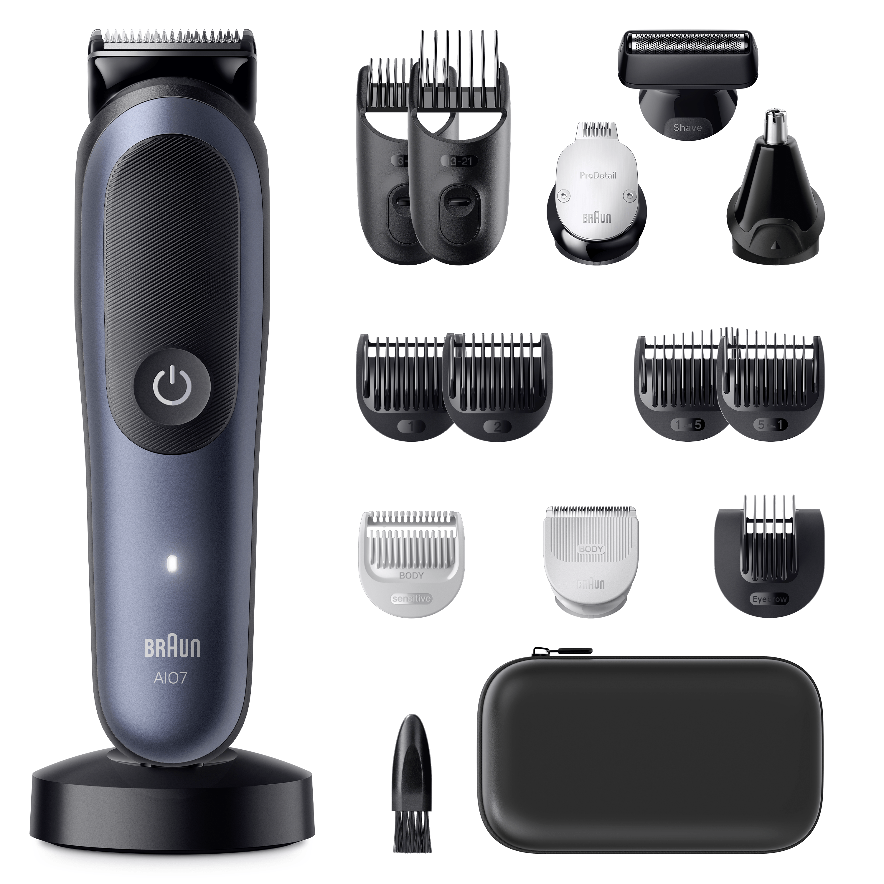 Kit de aseo para hombre con recortadora, accesorios y complementos.
