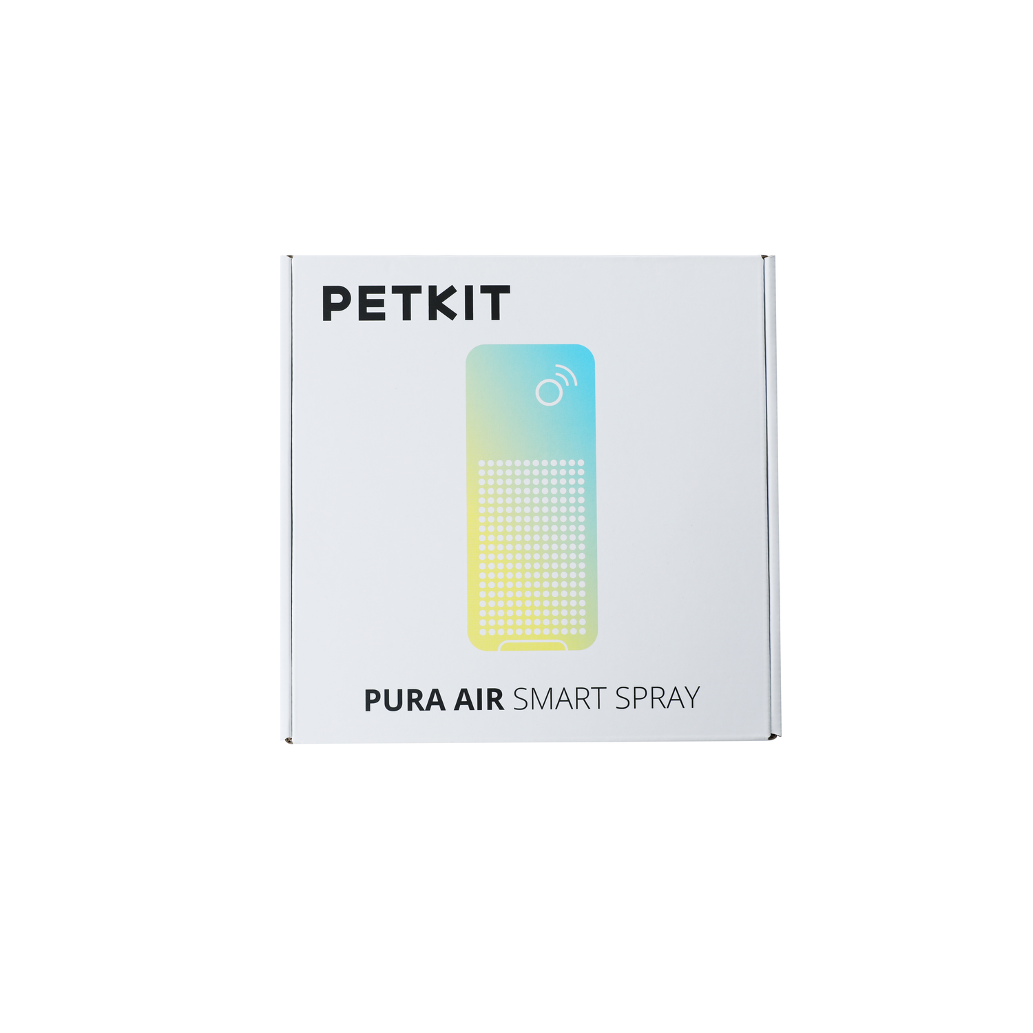 White box labeled PETKIT. It displays a smart spray product, with a color gradient.