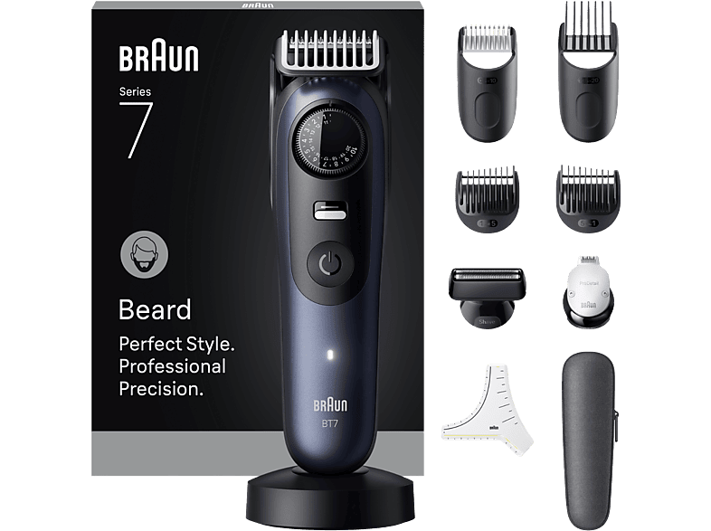 Barbero - Braun Series 7 BT7540, 10 accesorios para barba, 40 ajustes de longitud, Bloqueo precisión, Lámina ProBlade, Wet&Dry, Azul