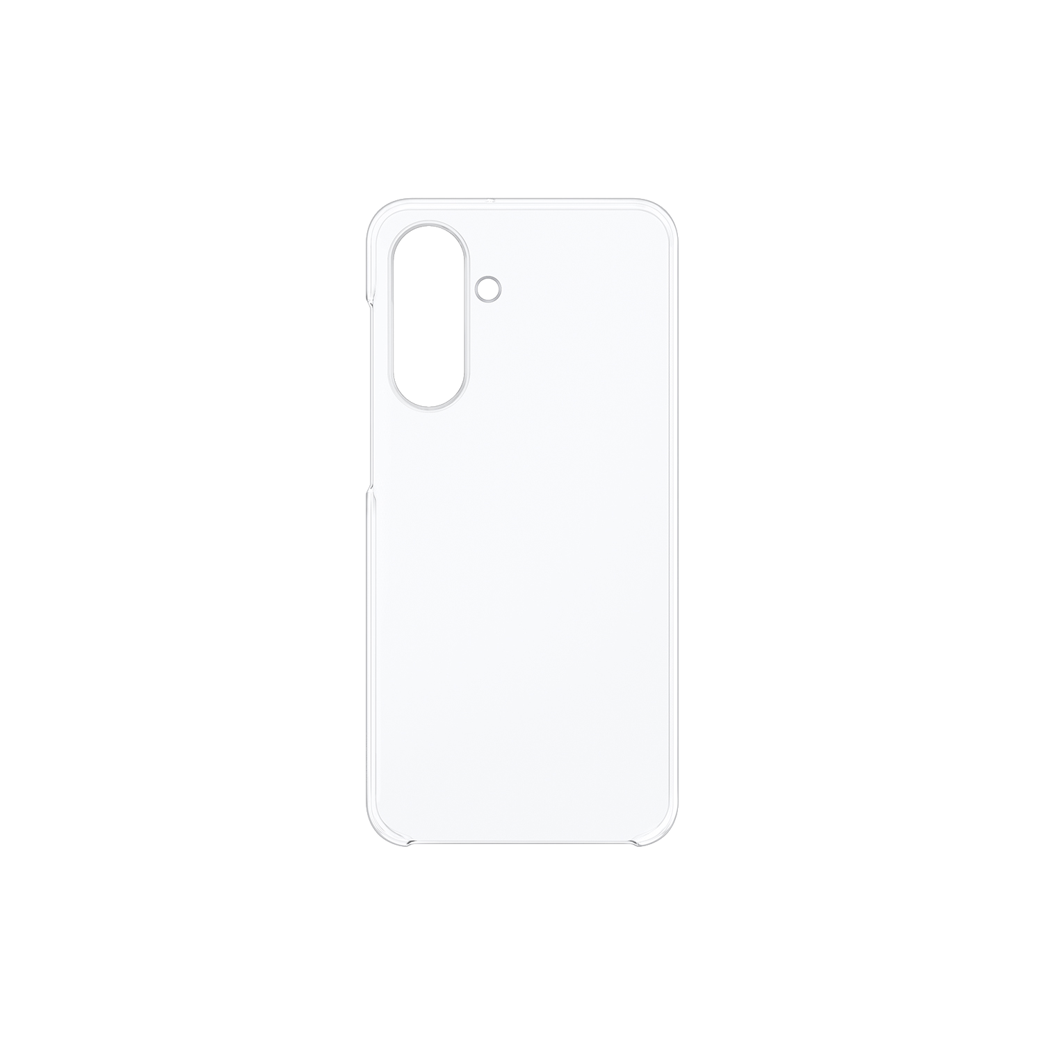 Una funda de teléfono blanca con un orificio para la cámara sobre un fondo negro.