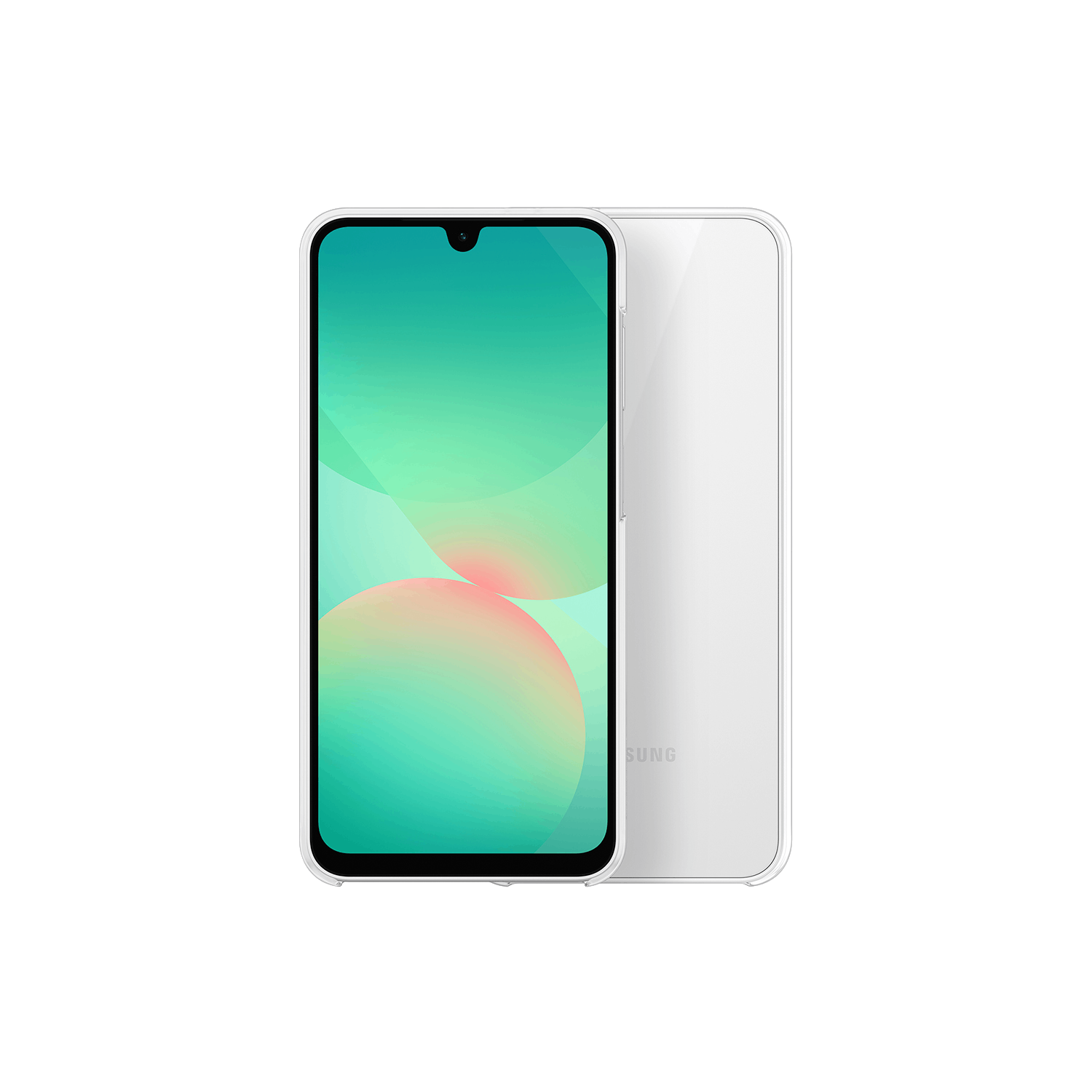 Se muestra un teléfono inteligente blanco con una pantalla verde y una parte trasera blanca.