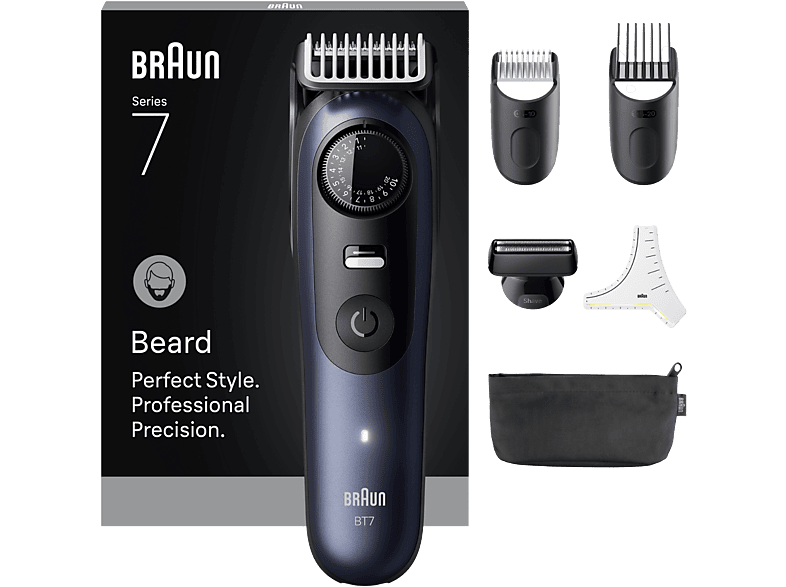 Barbero - Braun Series 7 BT7520, 6 accesorios para barba, 40 ajustes de longitud, Bloqueo precisión, Lámina ProBlade, Wet&Dry, Azul