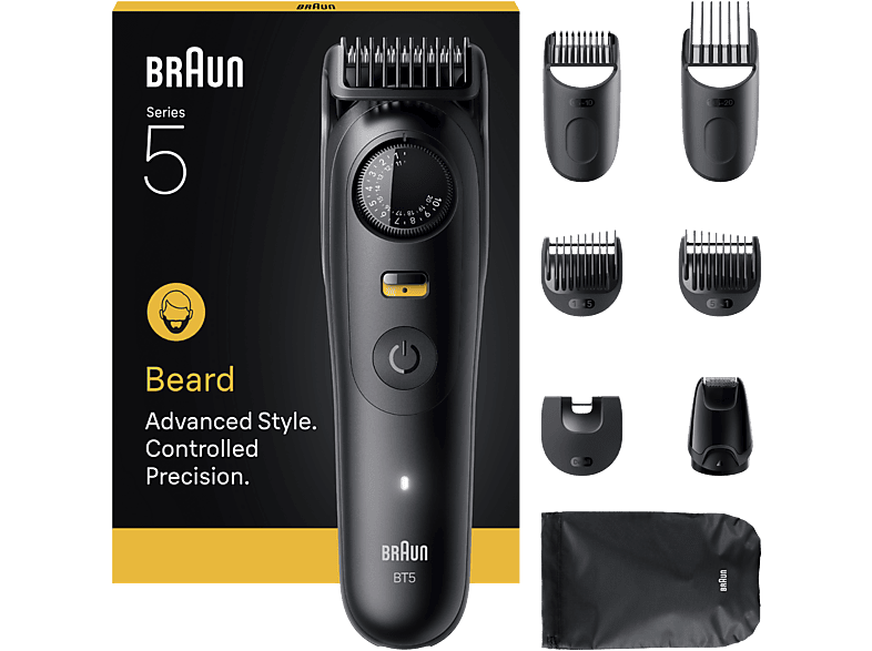 Barbero - Braun Series 5 BT5560, 8 accesorios para barba, 40 ajustes de longitud, Bloqueo precisión, Wet&Dry, Negro