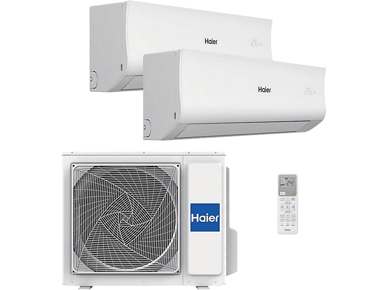 Aire acondicionado Split 2 x 1 - Haier Tide-R, 2752 fg/h, Inverter, Wi-Fi, Blanco