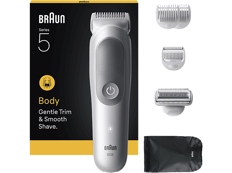 Afeitadora corporal - Braun BodyGroomer Series 5 BG5550, +4 accesorios de rasurado, Afeita Y Recorta, Wet&Dry, Gris