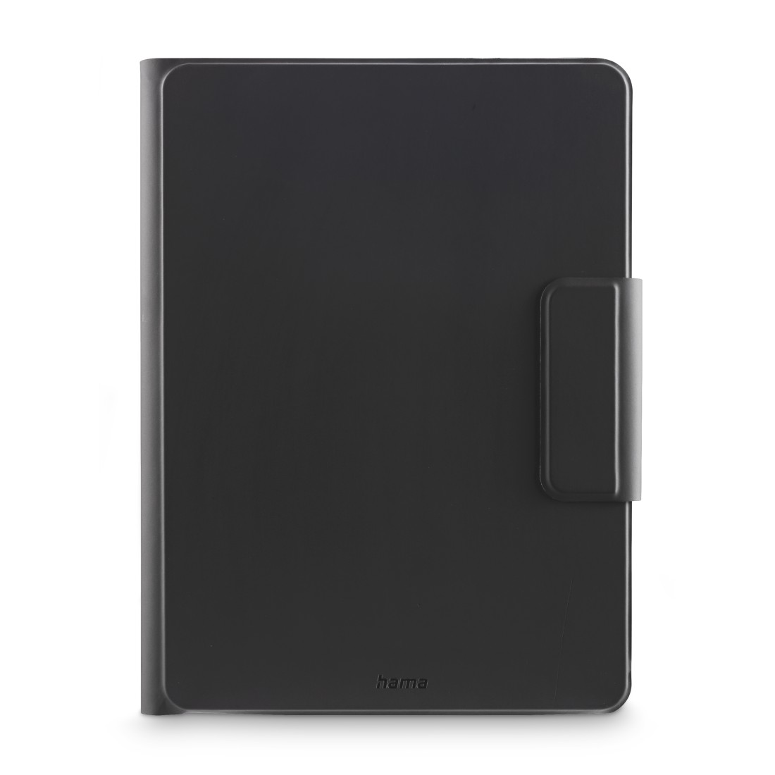 Eine schwarze Tablettasche mit Magnetverschluss wird von vorne gezeigt.