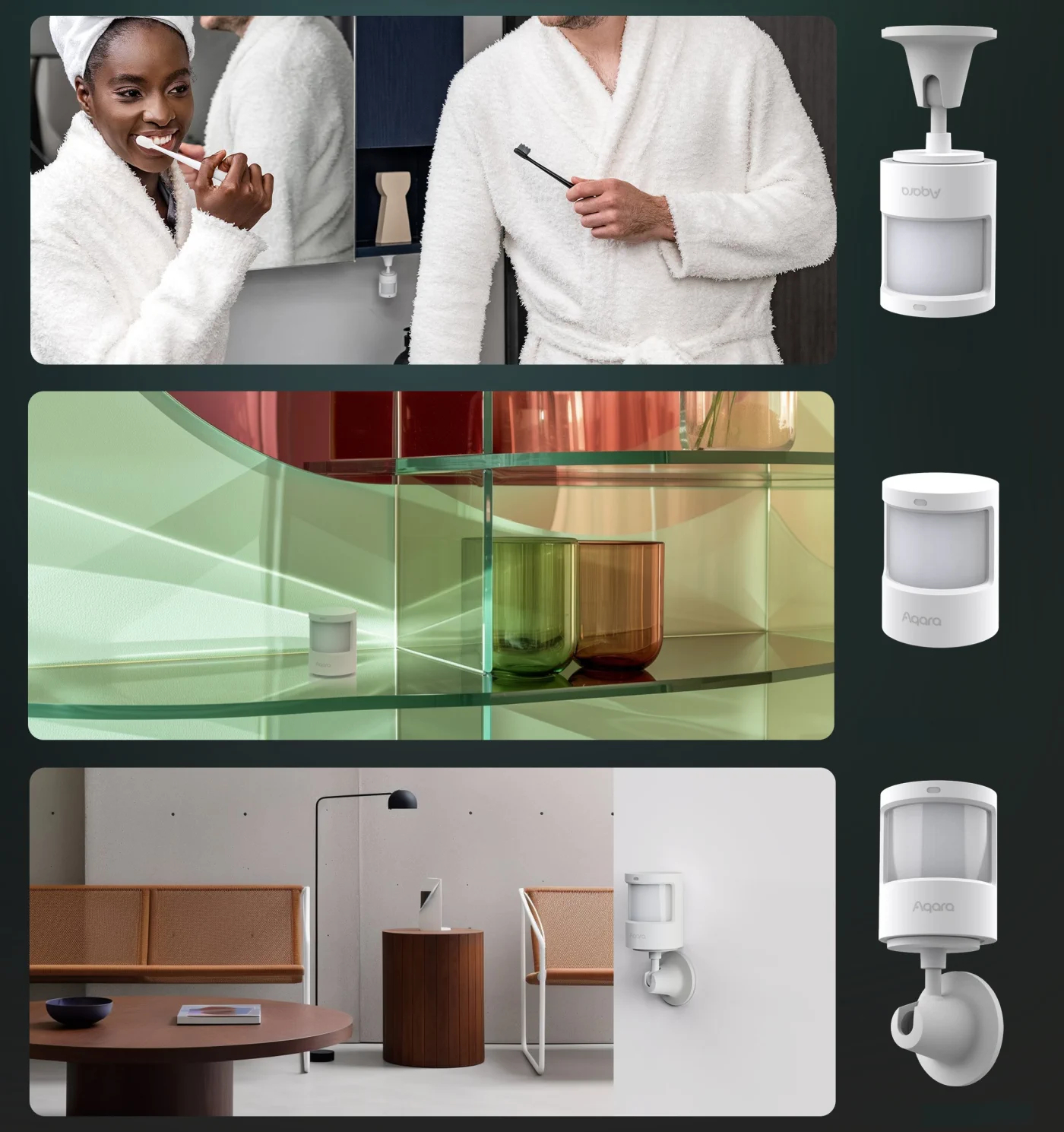 Wiele zdjęć przedstawia osoby korzystające z urządzeń inteligentnego domu.