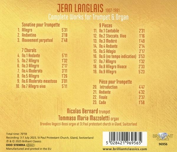 Rückseite einer CD, Complete Works for Trumpet & Organ, Noten.