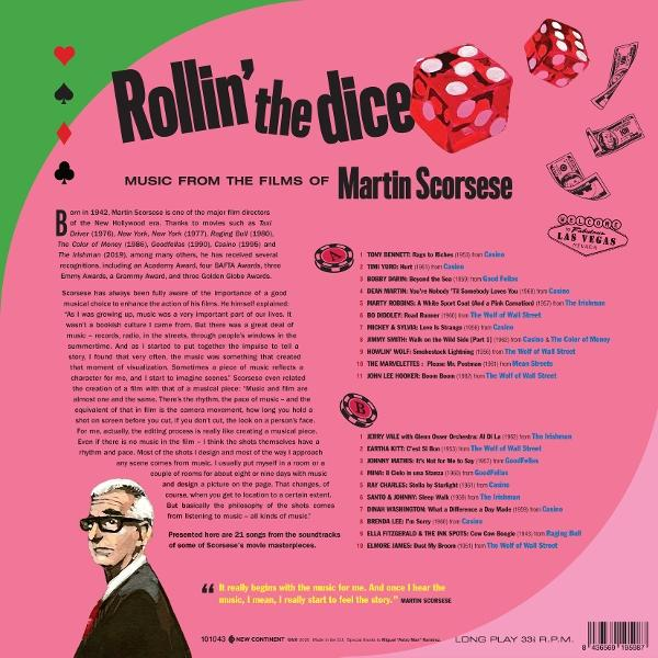 Schallplattenhülle für eine Zusammenstellung von Musik aus Martin Scorsese-Filmen. Text und Bilder.