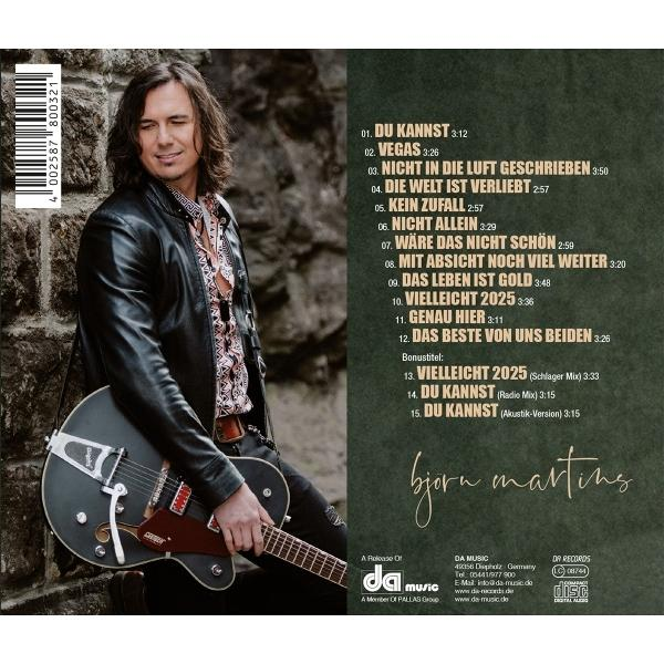 Ein Mann mit Gitarre, Albumcover mit Trackliste auf der Rückseite. Album von Bjorn Martins.