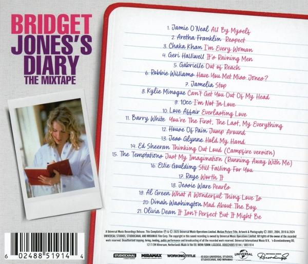 Rückseite der CD Bridget Jones's Diary The Mixtape, mit Titelliste und Credits.