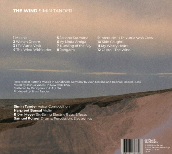 Albumcover mit einer Liste von Liedern und Credits, Landschaftskunst, brauner Hintergrund.