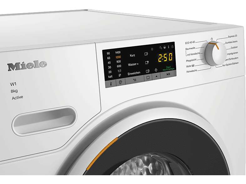 MIELE WWA120 WPS 8kg Active W1 White Edition Waschmaschine (8 kg, 1400 U/Min., A, Flusenfilter, Fremdkörperfilter)
