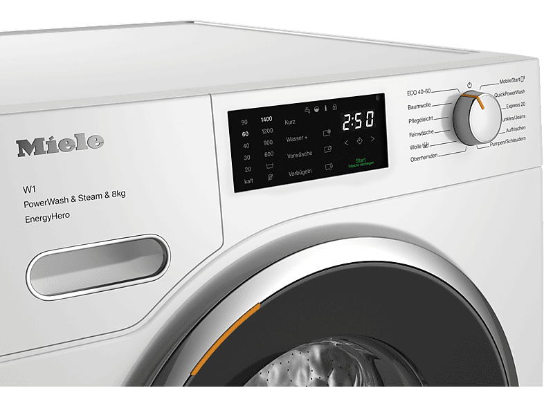 MIELE WWE380 WPS PWash&Steam&8kg W1 White Edition Waschmaschine (8 kg, 1400 U/Min., A, Flusenfilter, Fremdkörperfilter)