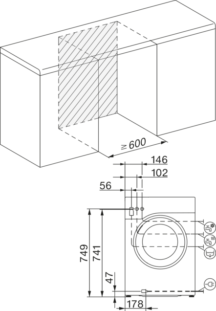 Diagramm, Abmessungen eines Geräts.