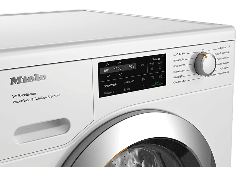 MIELE WEJ885 WPS PWash&TDos&Steam W1 Chrome Edition Waschmaschine (9 kg, 1600 U/Min., A, Flusenfilter, Fremdkörperfilter)