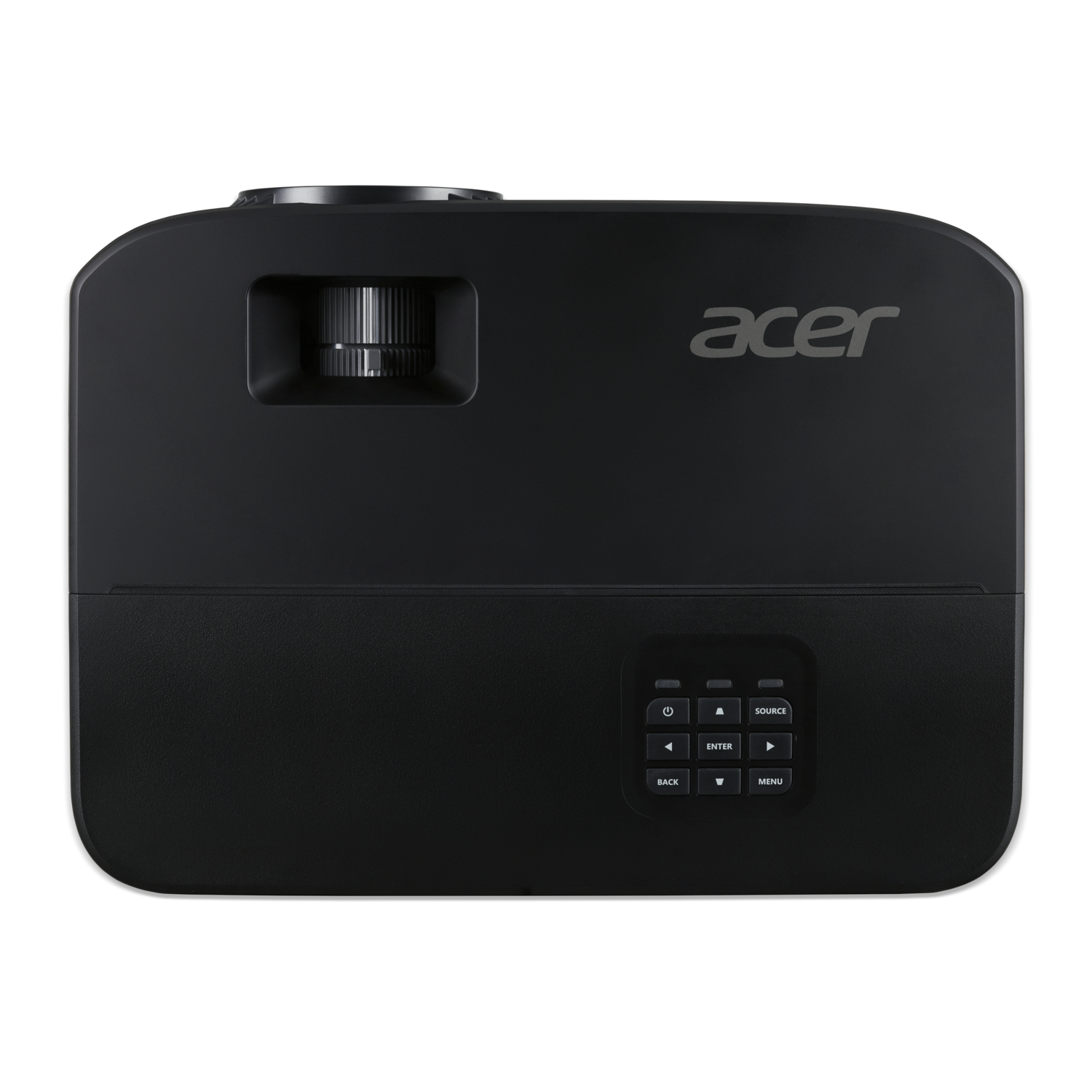 A black Acer projector with lens, logo, and control buttons, set against a dark background.