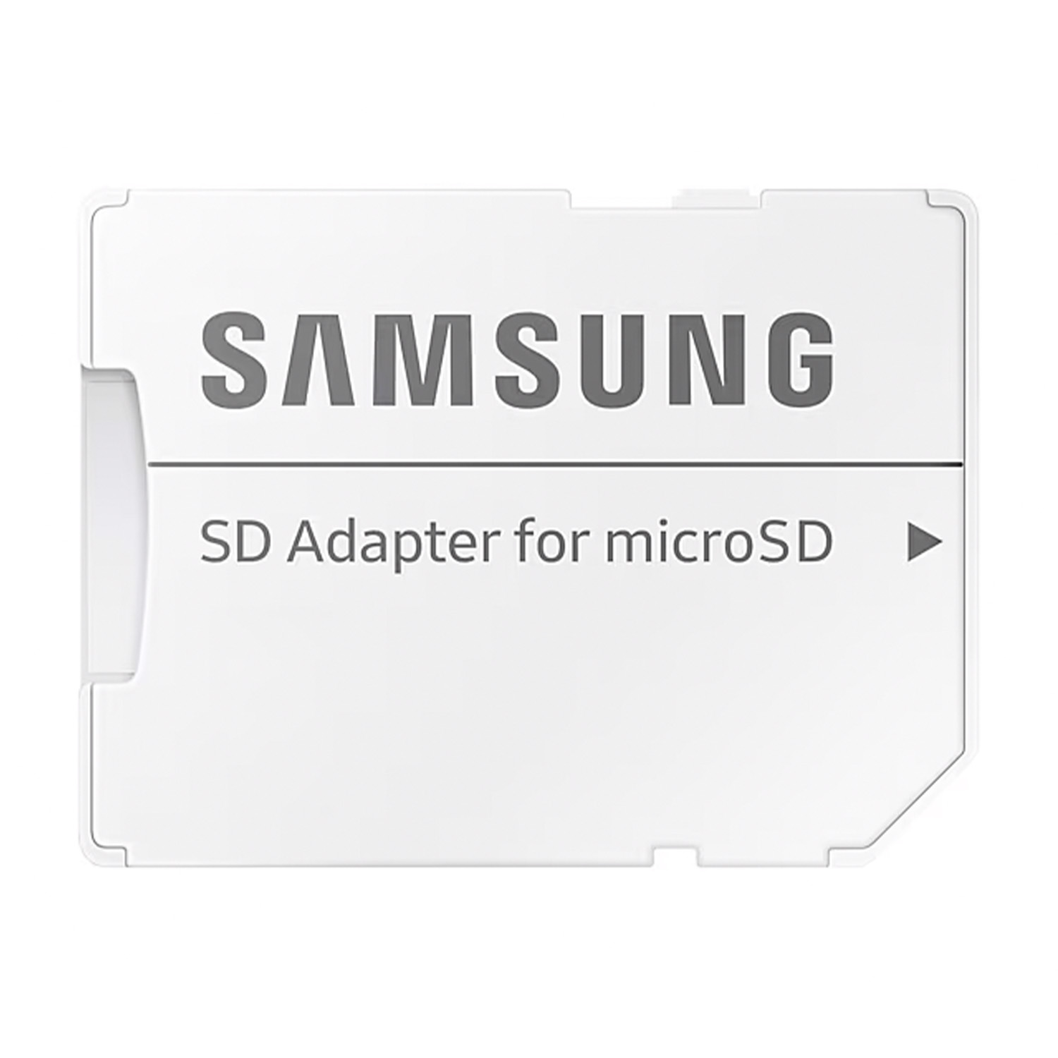 Un adattatore per schede SD bianco per schede microSD, con il logo "SAMSUNG".