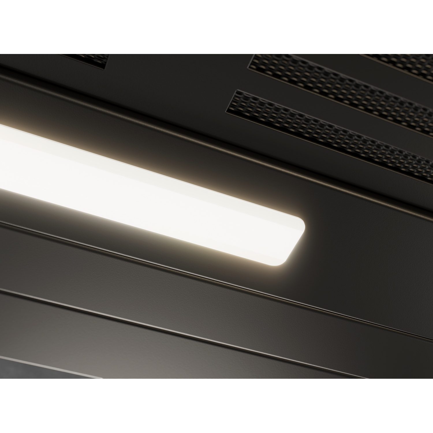 Una barra luminosa bianca su un soffitto nero.