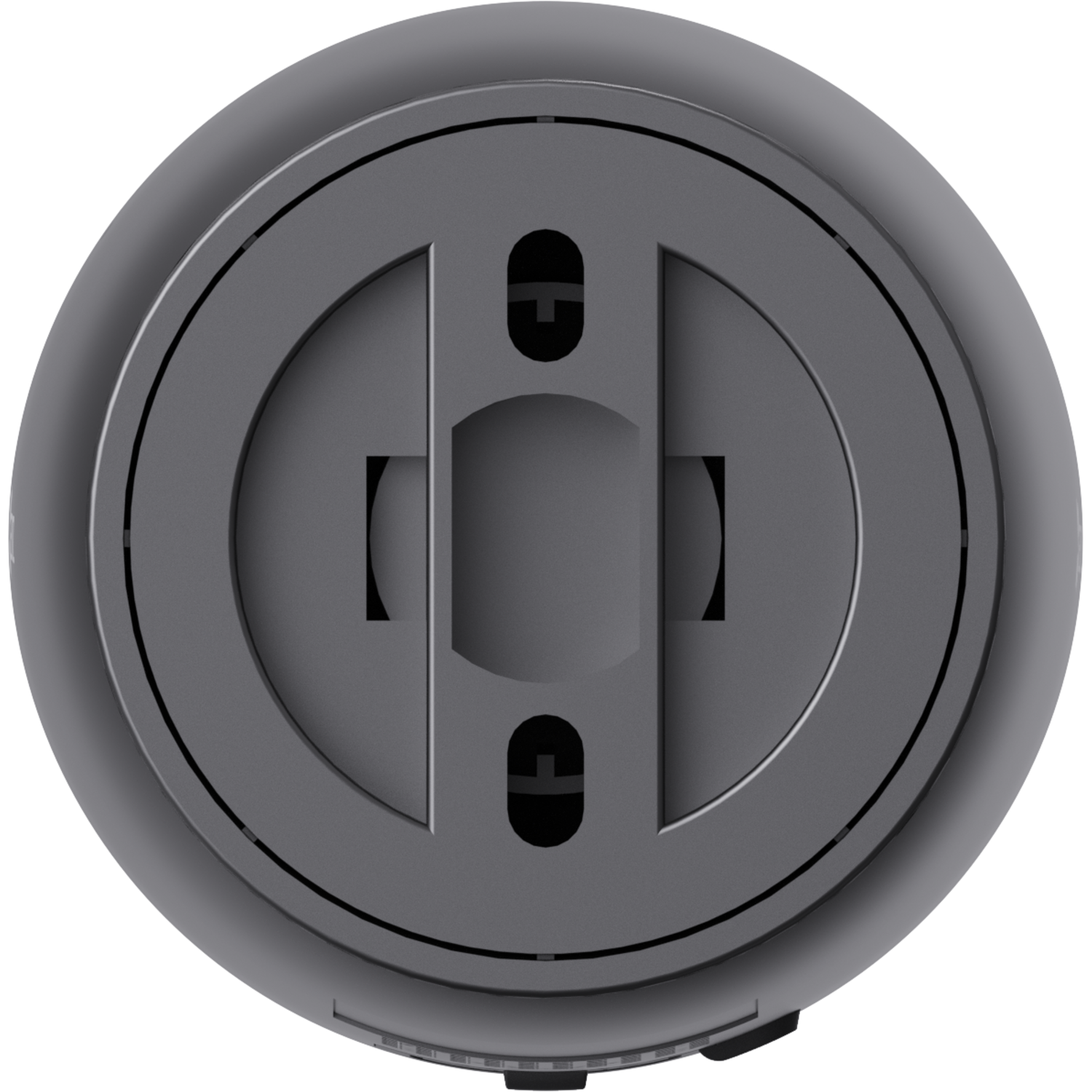 A gray circular object with a complex design and a black background.