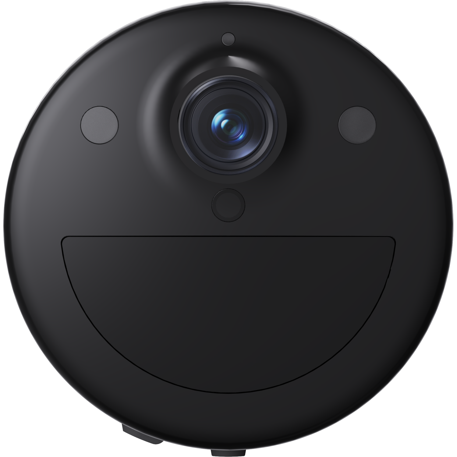 A close-up shot of a black camera lens with a rounded body.
