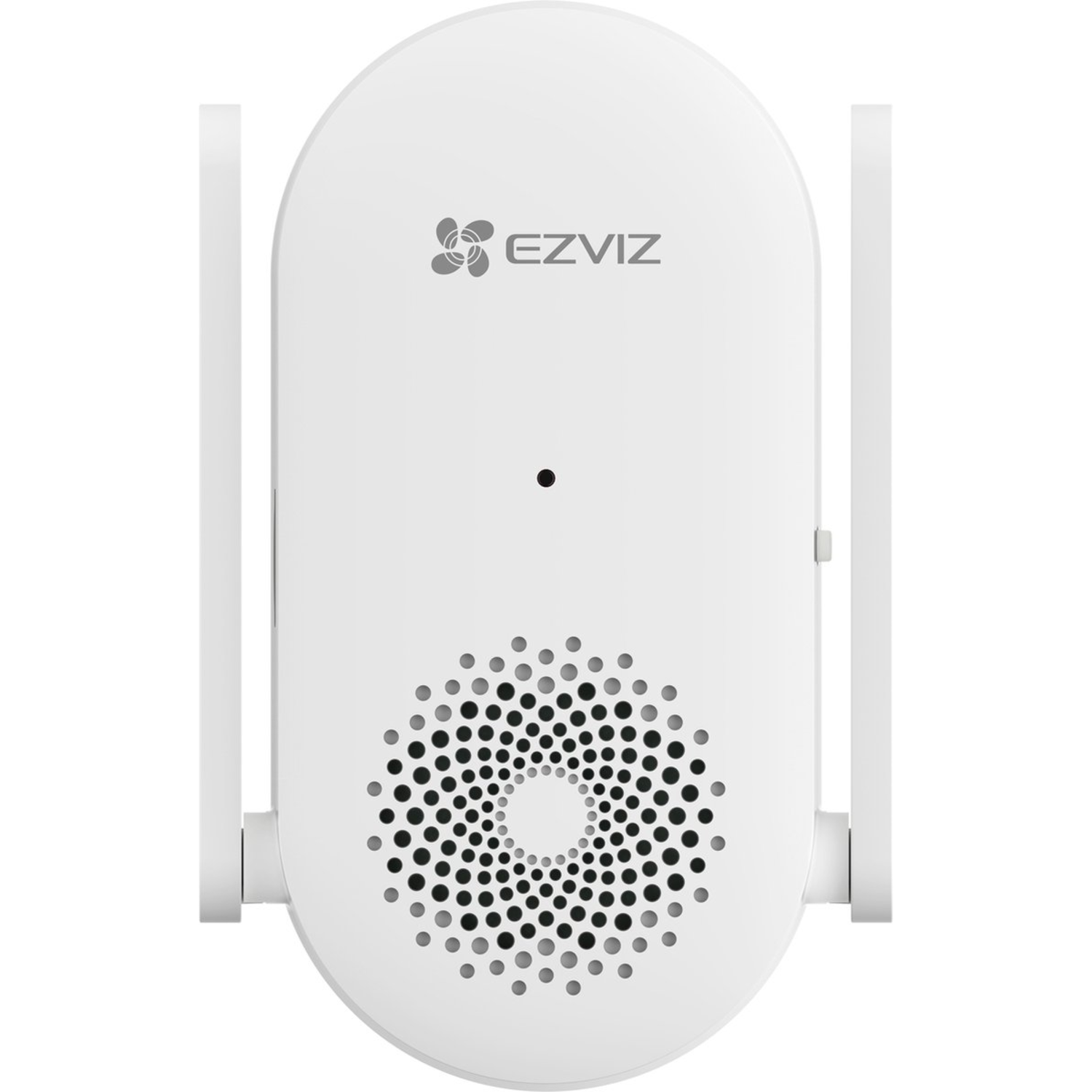 White EZVIZ Wi-Fi range extender with antennas and a speaker-like design.