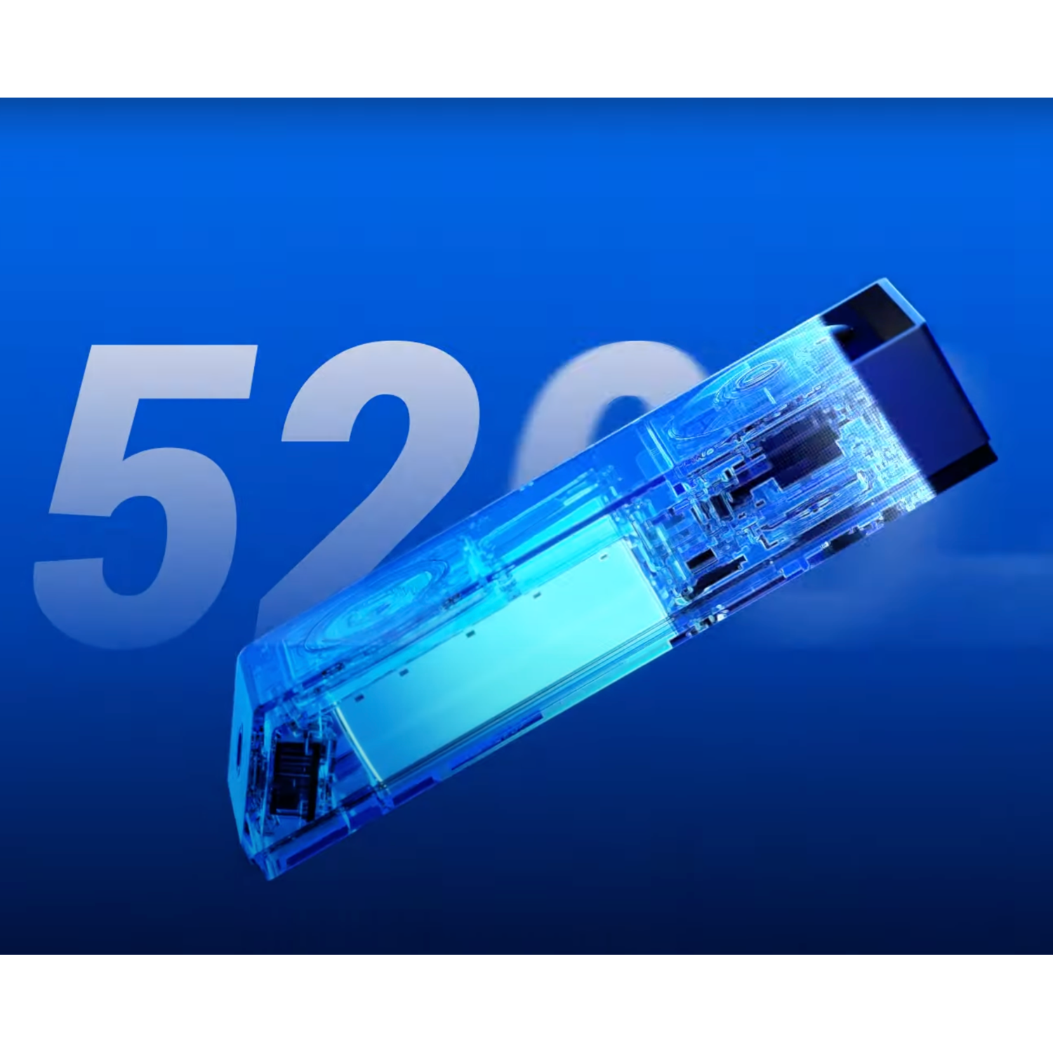 An abstract image with the number 520 written over a blue, glowing, transparent object.
