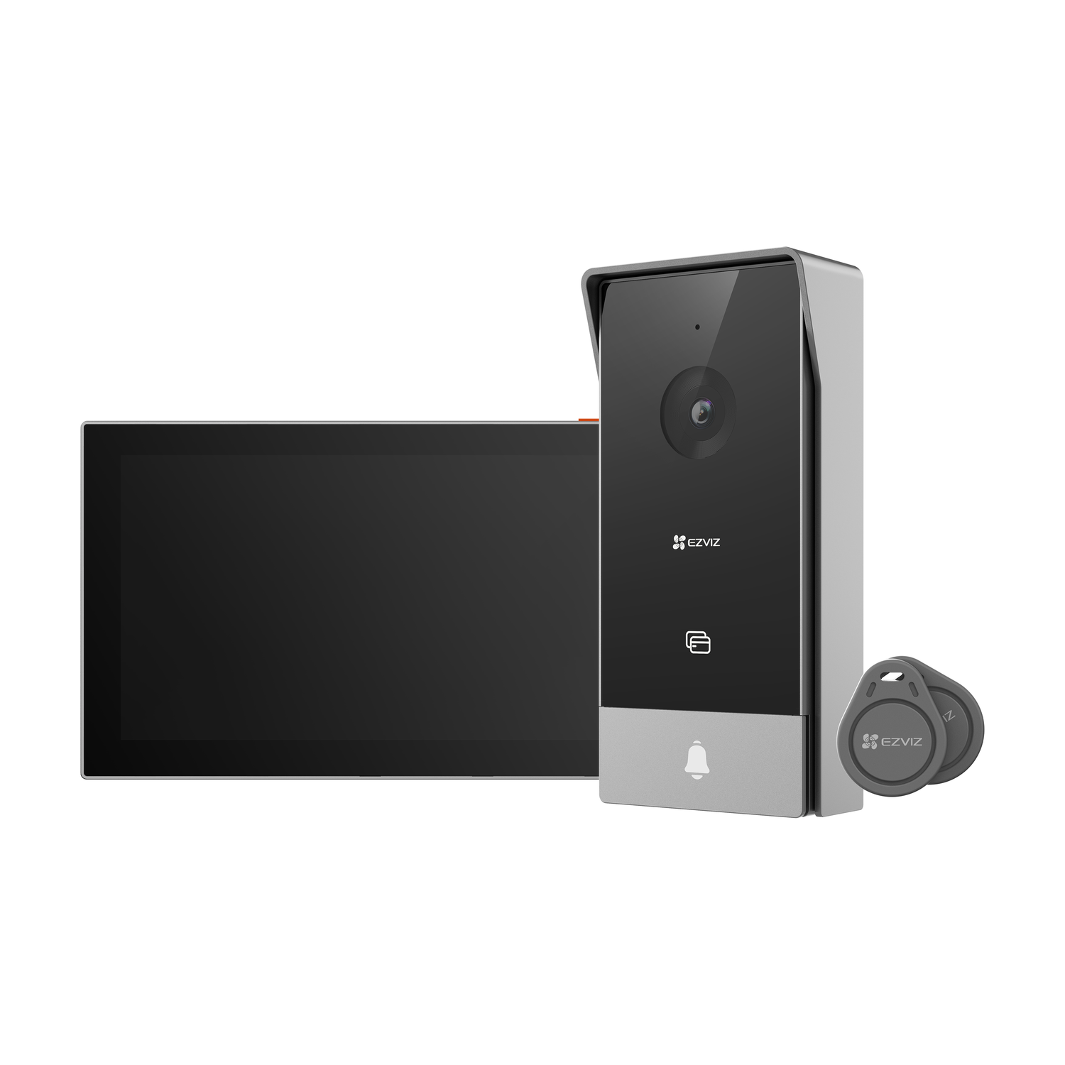 Security system: monitor, camera, and key fobs.