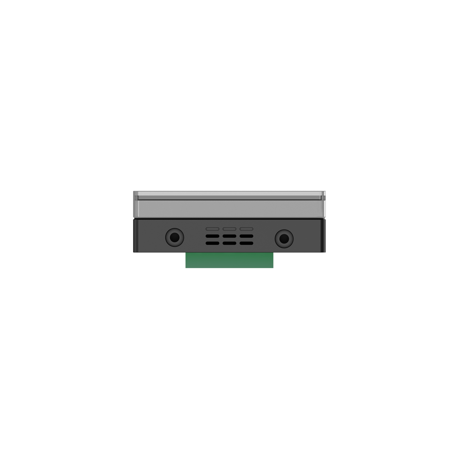 A black and grey electronic device with multiple ports and a green base. The device is on a white background.