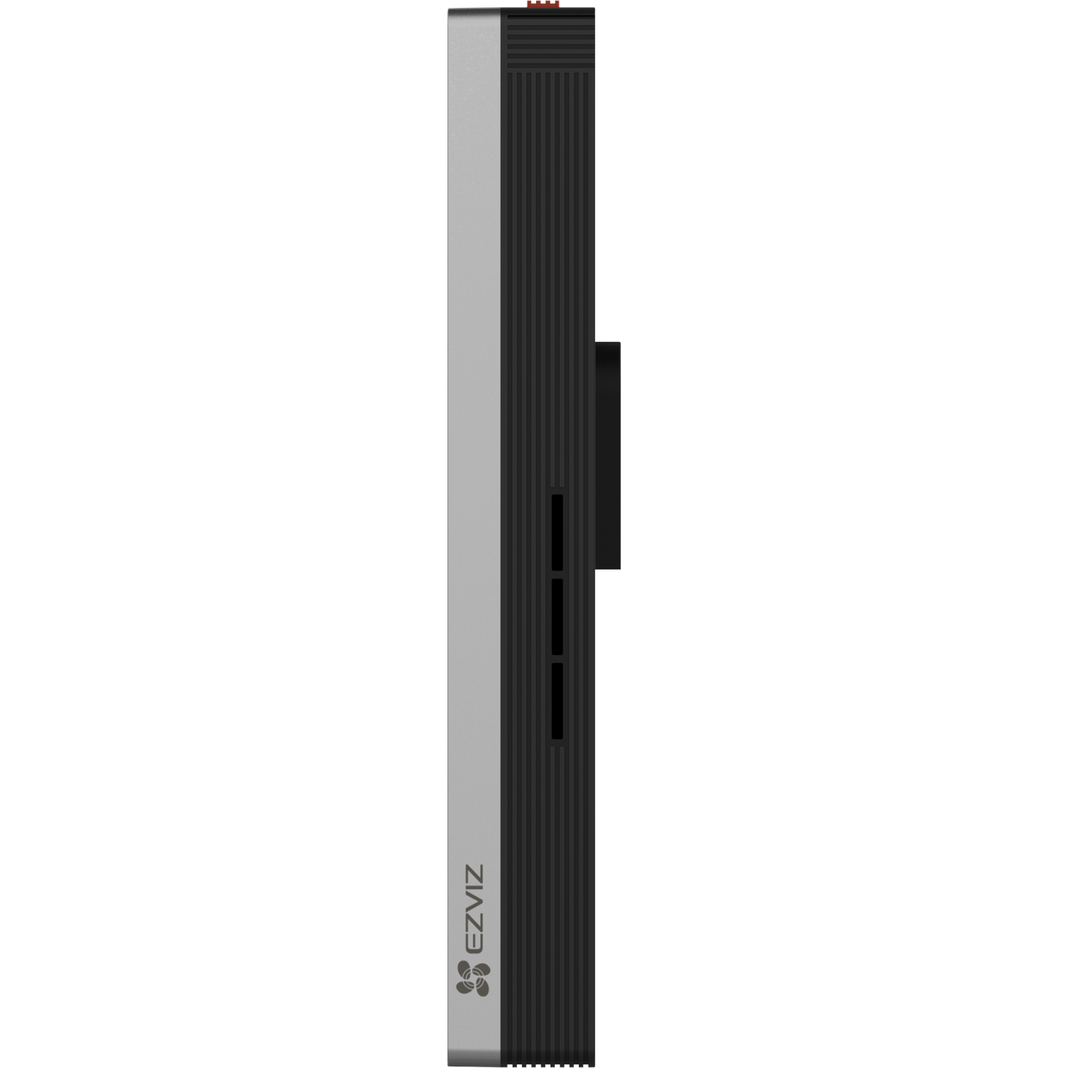EZVIZ security camera. Silver and black with ports and branding. White background.