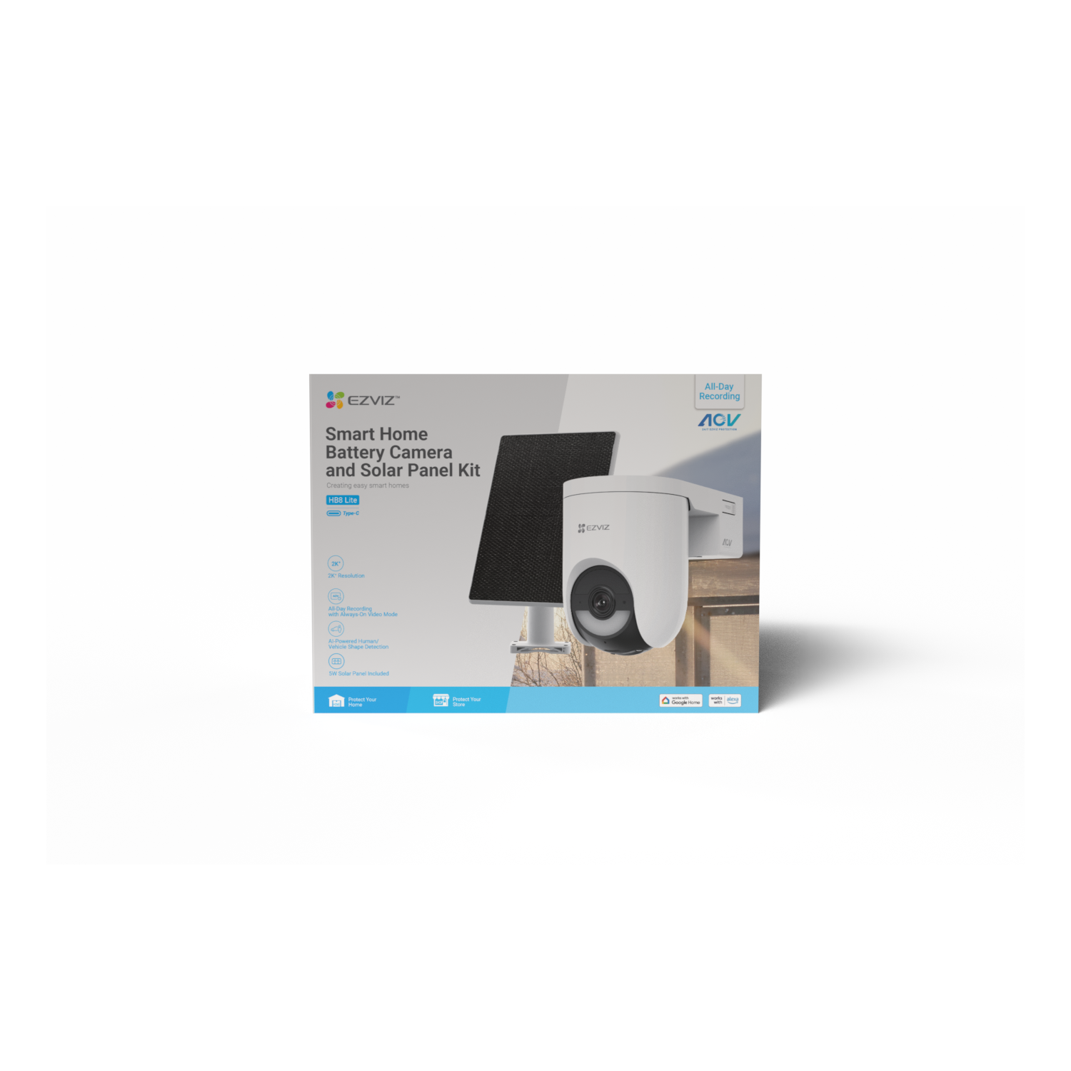 A smart home security camera kit with solar panel.