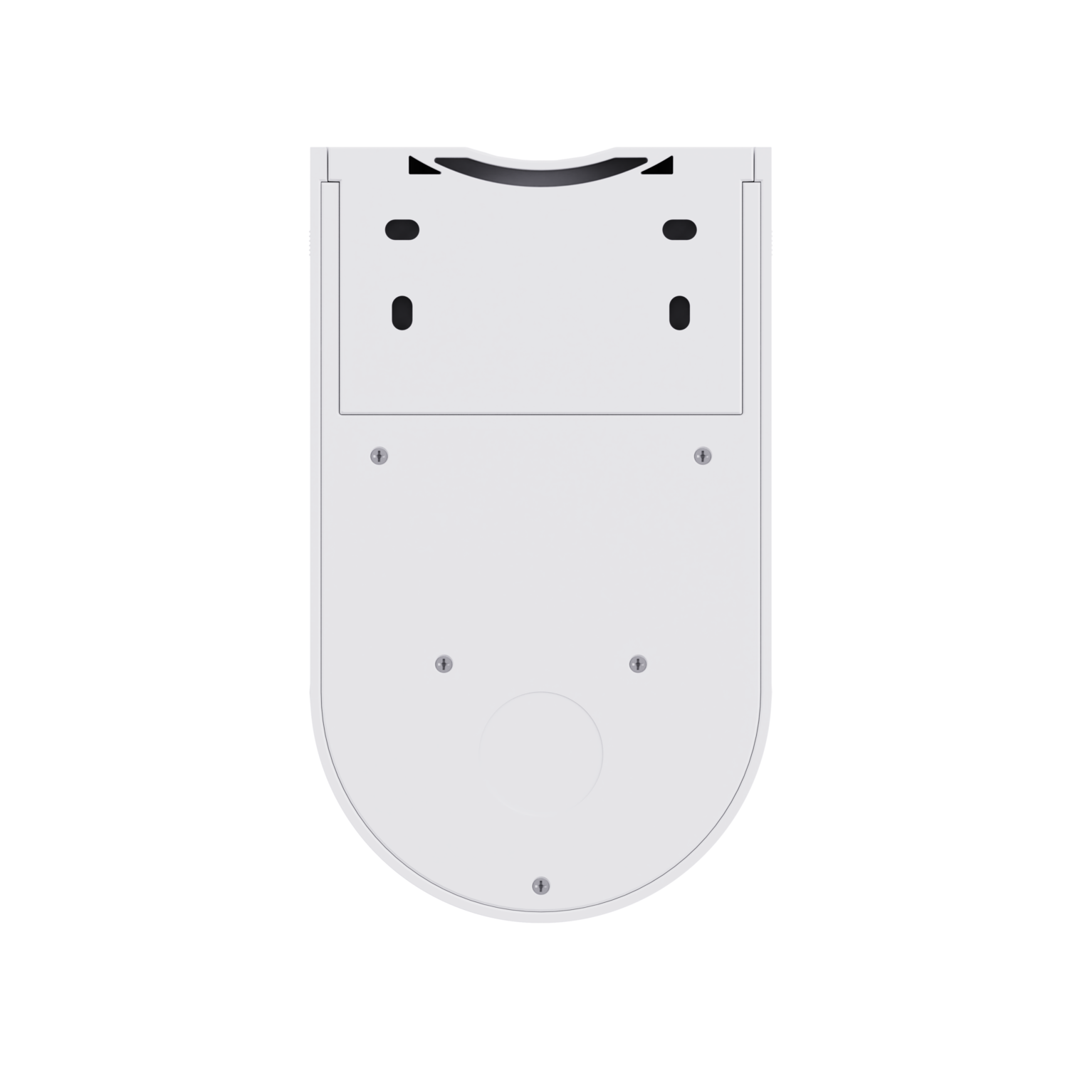 White mounting bracket with screw holes, top view.