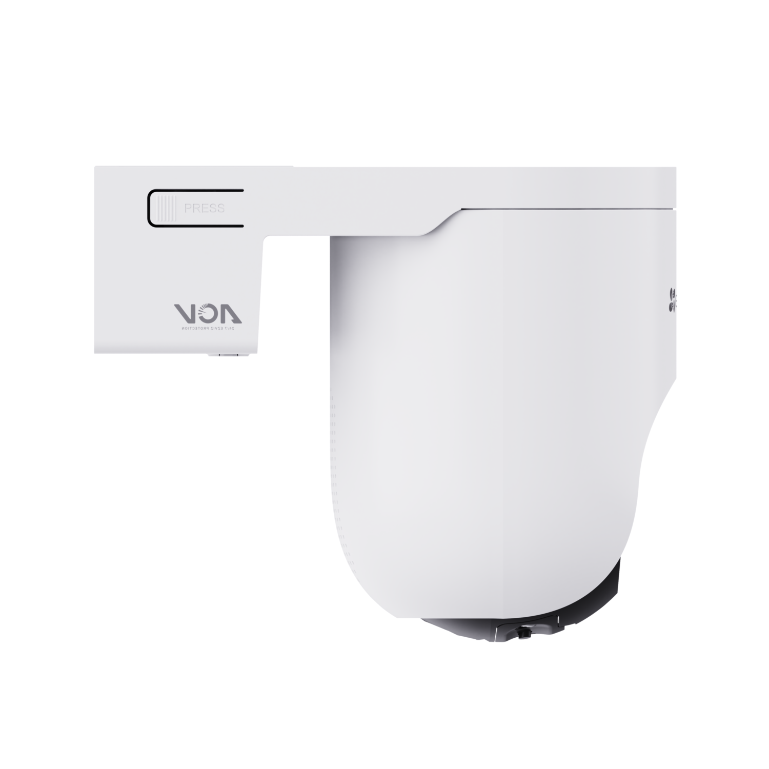 White security camera, with a button labeled 'PRESS'.