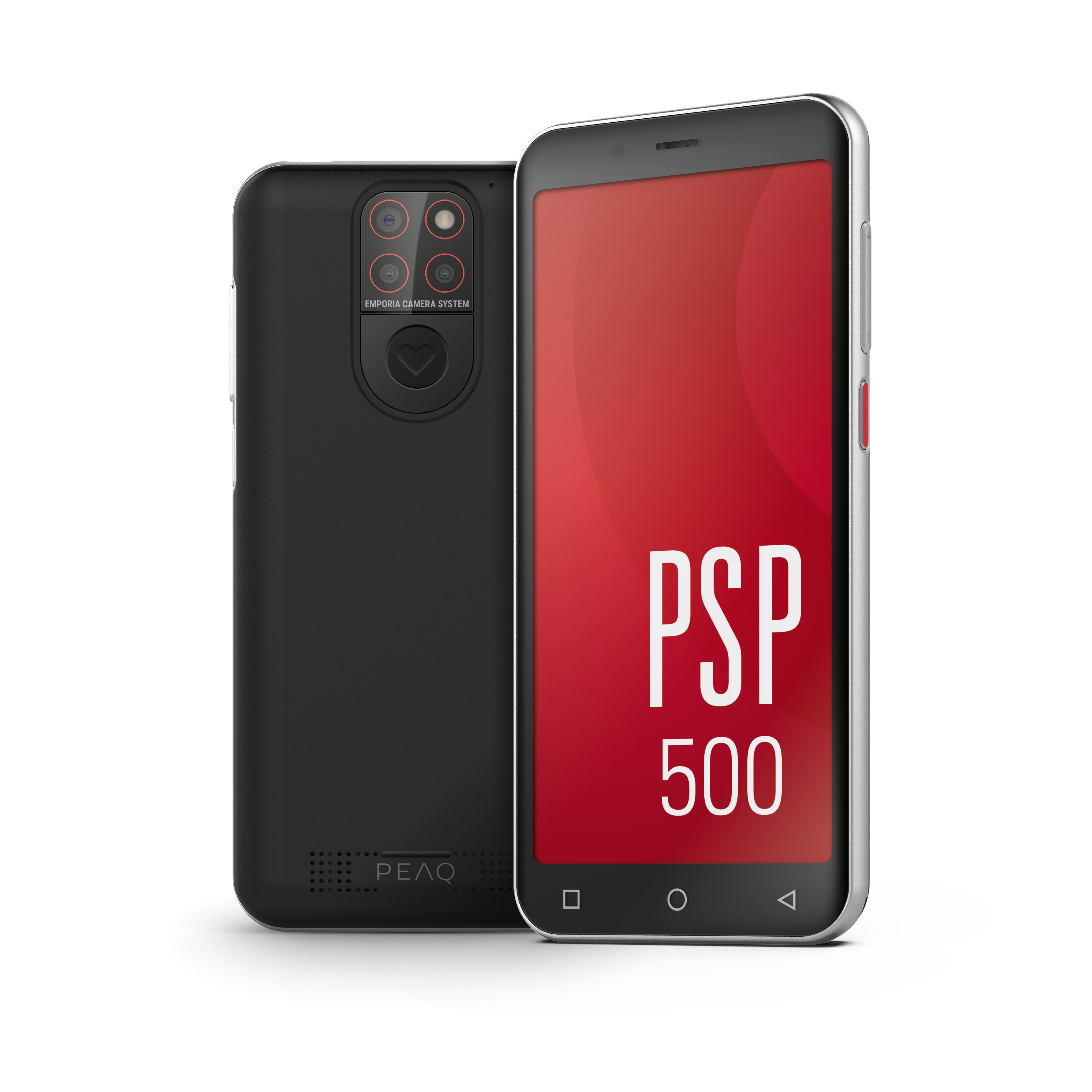 Zwei schwarze Smartphones mit rotem Bildschirm und Text, auf weißem Hintergrund.