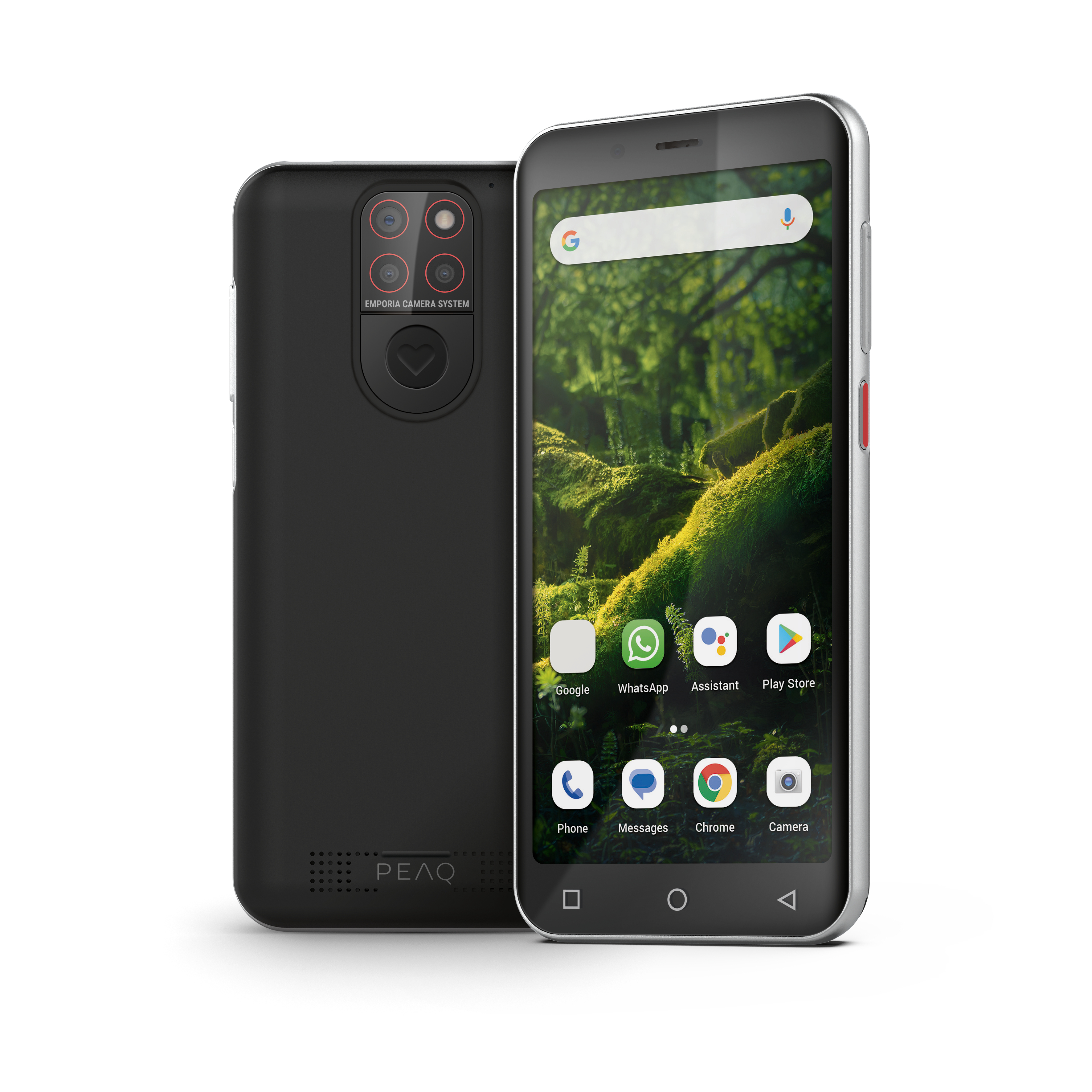 Schwarzes Smartphone mit mehreren Kameras auf der Rückseite und Apps auf dem Bildschirm.