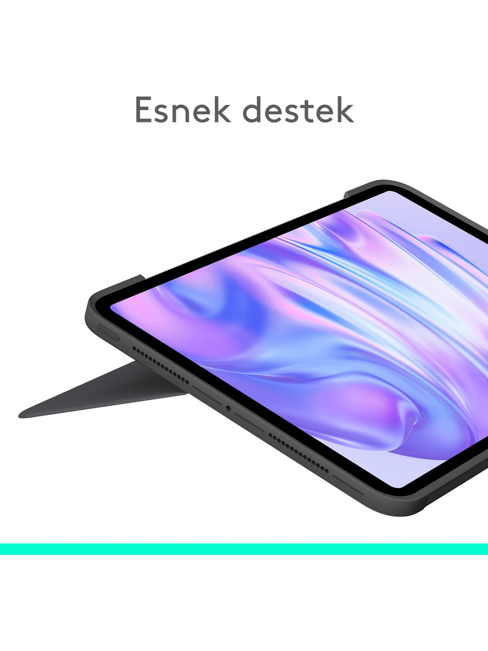 Ekranı gösteren, yerleşik standlı kılıf içinde tablet.