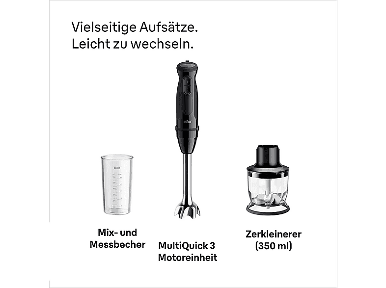 Braun MultiQuick 3 MQ 30201 M Stabmixer (Schwarz, 900 Watt, 350 ml Zerkleinerer, 600 ml Messbecher) — Foto 5 von 5