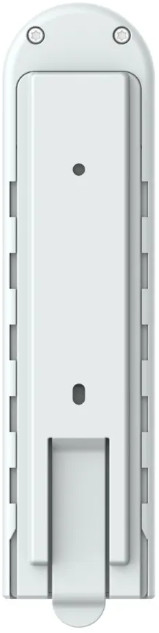 Białe prostokątne urządzenie, być może akcesorium do inteligentnego domu, na białym tle.