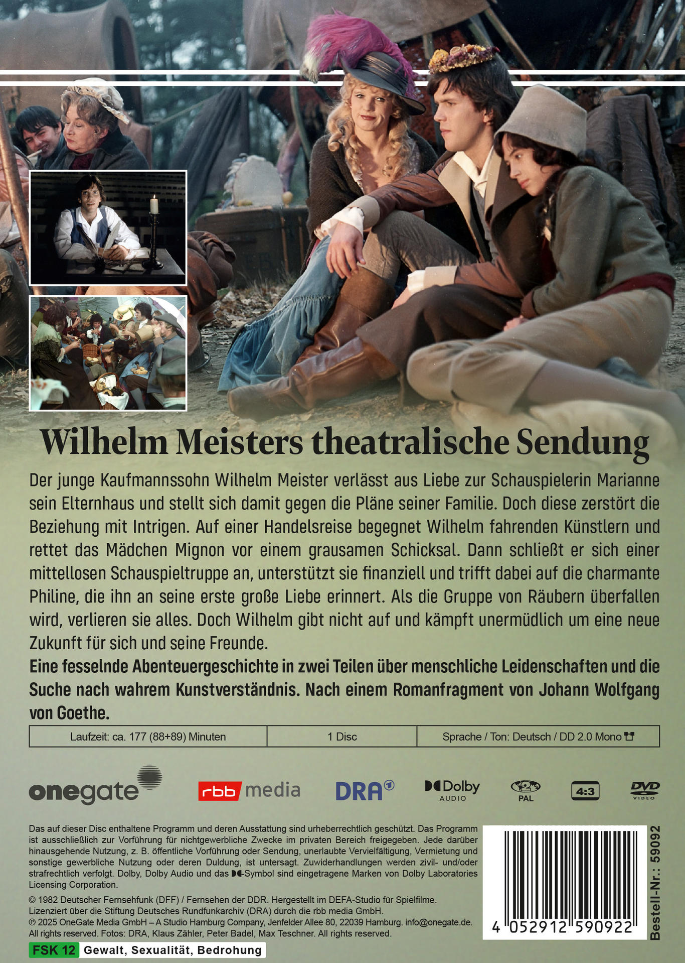DVD-Rückseite: Text auf Deutsch, Bild von Personen in historischer Kleidung, Logo.