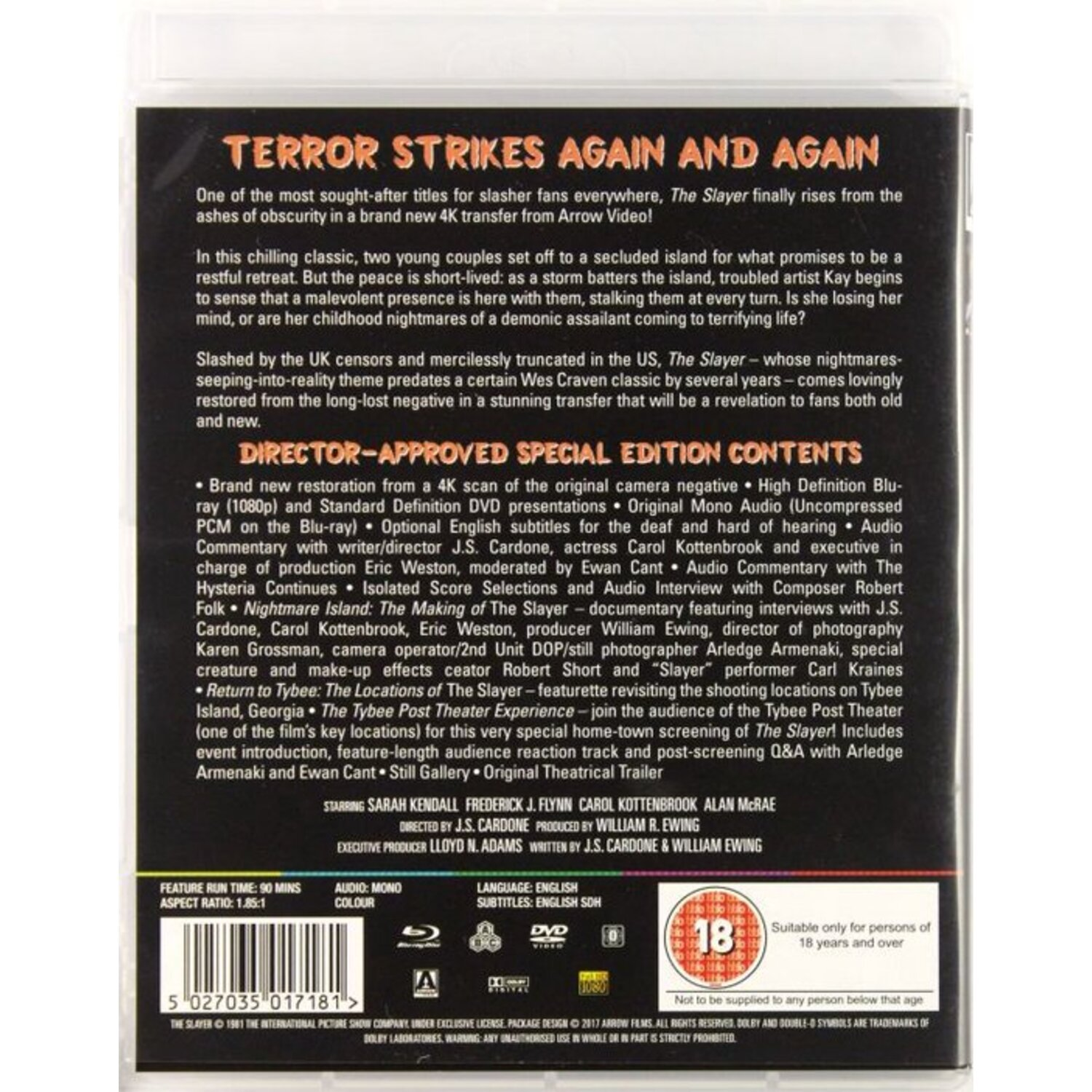 DVD cover: Text about a horror film and special edition contents, and a rating logo.