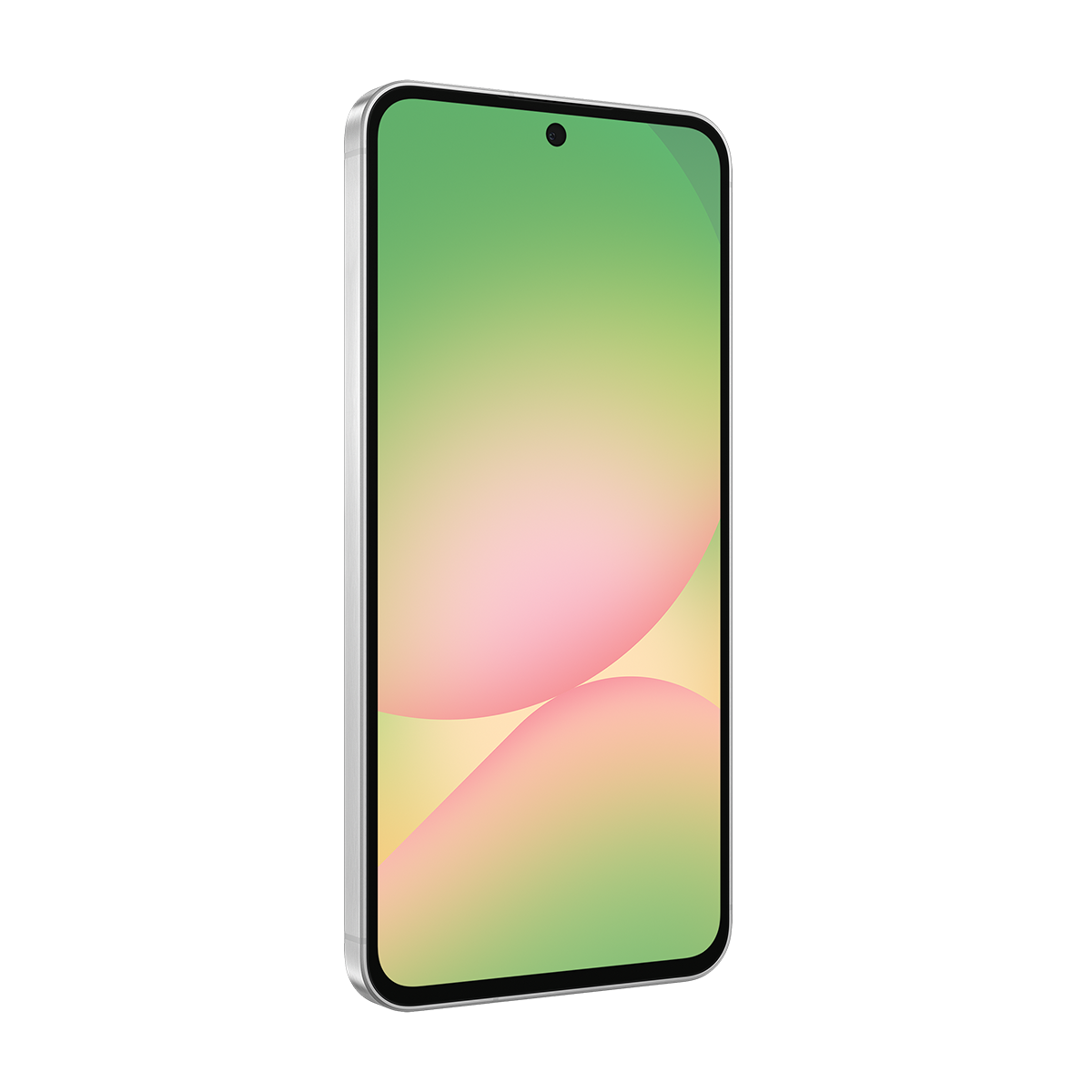 Bir akıllı telefon, yan görünüm. Ekranında açık yeşilden pembeye bir renk geçişi var.