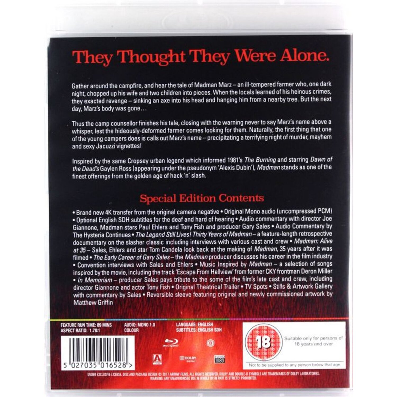 Movie DVD case back with text and a logo.
